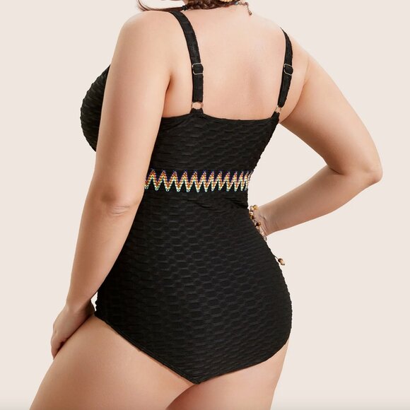 3X Contrast Black Textured One Piece Swimsuit NWT BLOOMCHIC - Picture 6 of 8